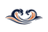 Logo with stylized waves in blue and orange on a white background